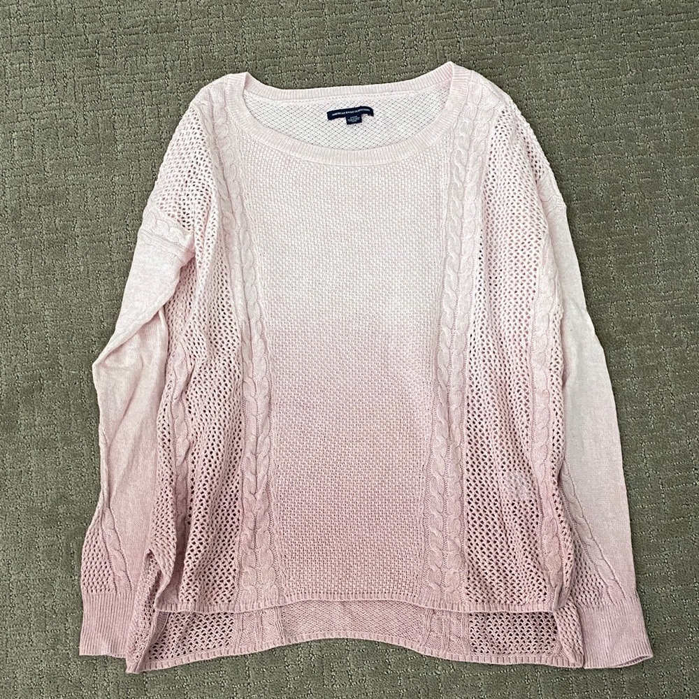 American Eagle Outfitters Blush Pink Cable & Knit Crew Sweater